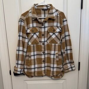 Cozy Plaid Utility Jacket -‎ Gold and White